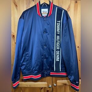 Tommy Hilfiger Denim Varsity Bomber Jacket Blue Snap Up Men’s XL New With Tags